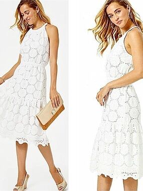 NWT Lilly Pulitzer White Eyelet embroidered Halter Midi Maxi Dress Small